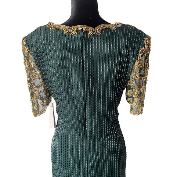 Riva Design Vintage 80s Silk Beaded Long Dress-Green/Gold-Medium-NEW-DEADSTOCK - Picture 7 of 12